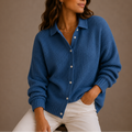 Women’s Knit Cardigan – Collared Button-Up Relaxed Fit