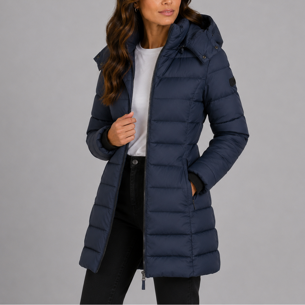 Puffer Coat Womens Hooded Insulated Longline Zip Front