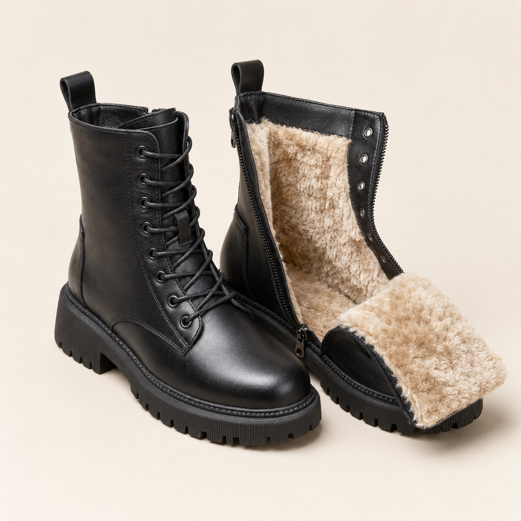 Matilda | Fur-Lined Lace-Up Leather Ankle Boots