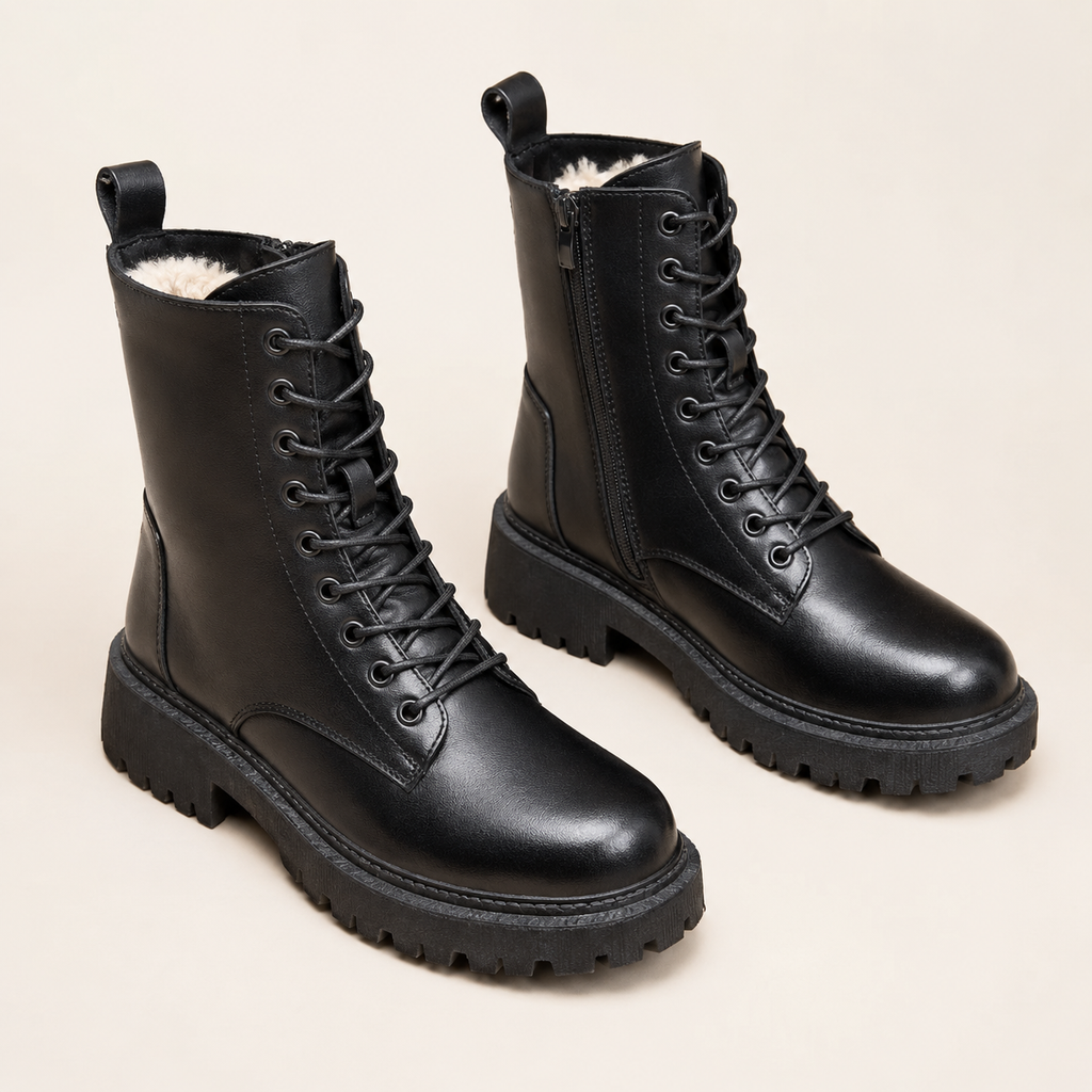 Matilda | Fur-Lined Lace-Up Leather Ankle Boots