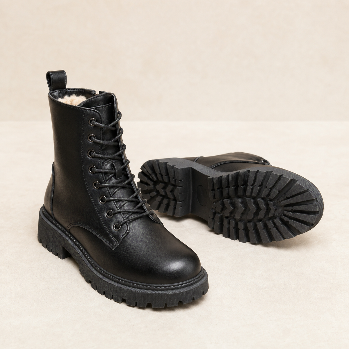 Matilda | Fur-Lined Lace-Up Leather Ankle Boots
