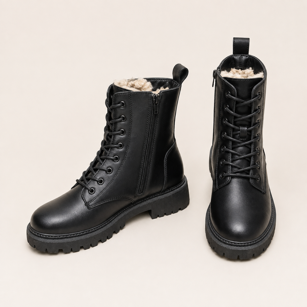 Matilda | Fur-Lined Lace-Up Leather Ankle Boots
