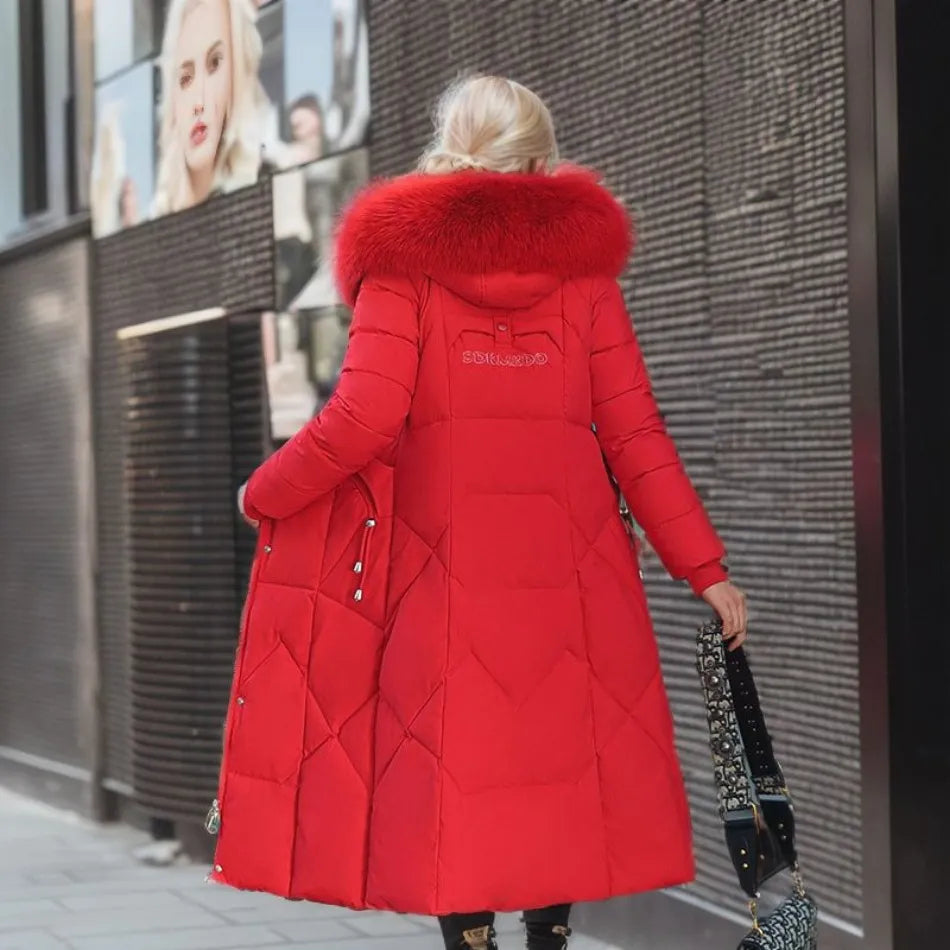 Cora Women's Long Puffer Coat with High Collar and Quilted Design