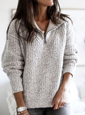 Cosy Half Zip Knit Sweater with Collar and Cable Texture