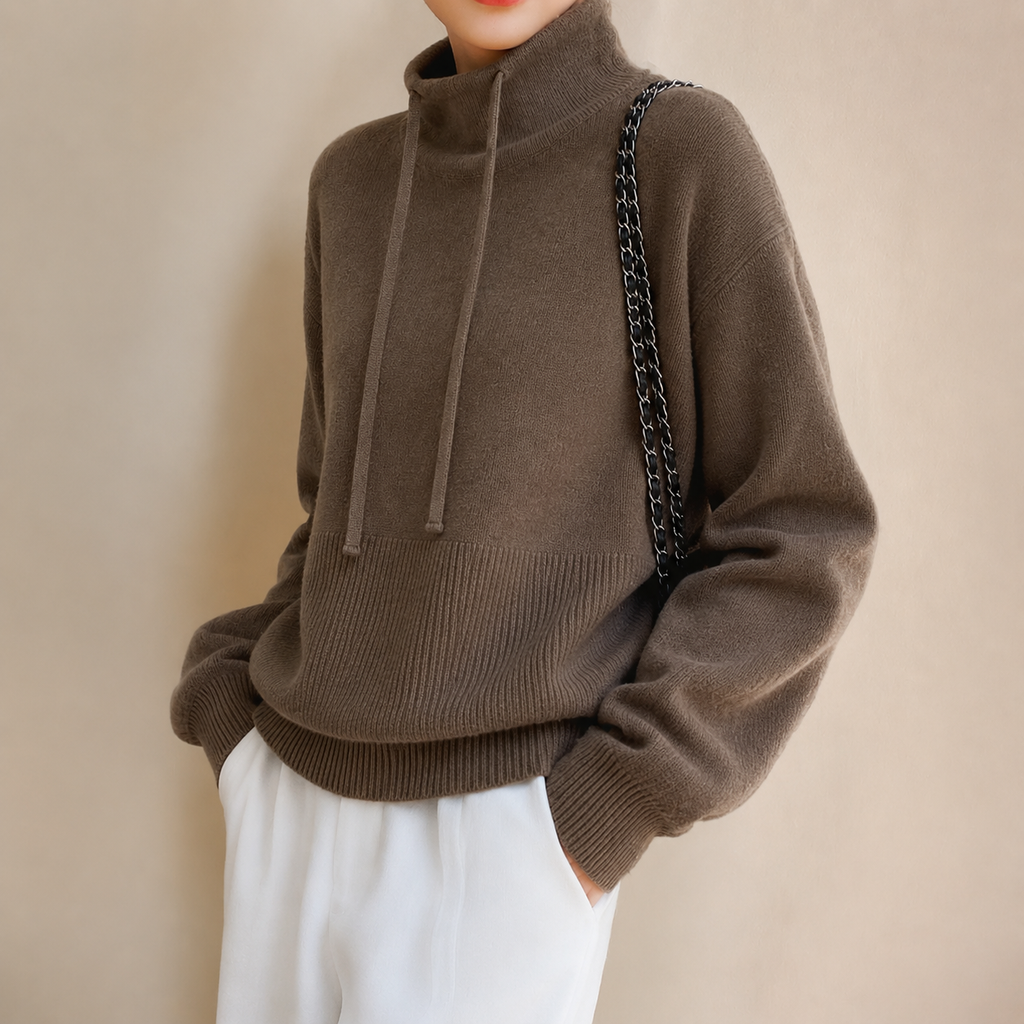Cosy Oversized Knit Hoodie Sweater with Drawstring Hood