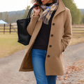 Elegant Mid Length Wool Coat with High Collar
