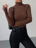 Fitted Ribbed Turtleneck Sweater with Long Sleeves