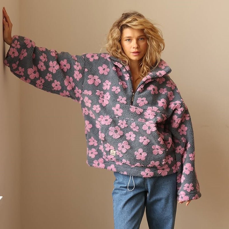Mia | Cozy Floral Teddy Fleece Half-Zip Sweater