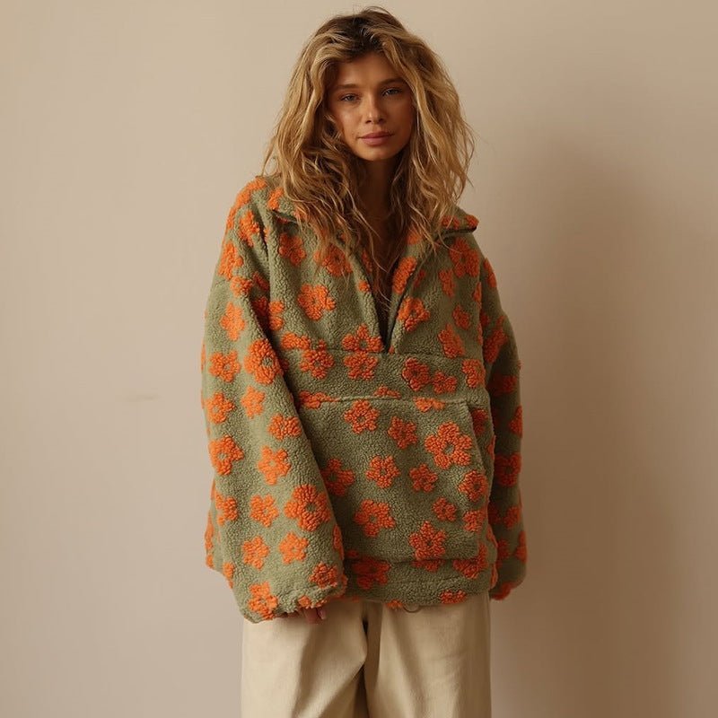 Mia | Cozy Floral Teddy Fleece Half-Zip Sweater