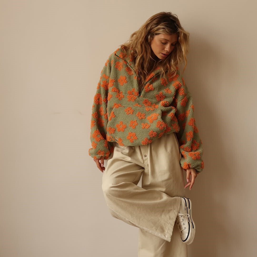 Mia | Cozy Floral Teddy Fleece Half-Zip Sweater