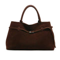 Large Suede Shoulder Bag with Belt Buckle Detail