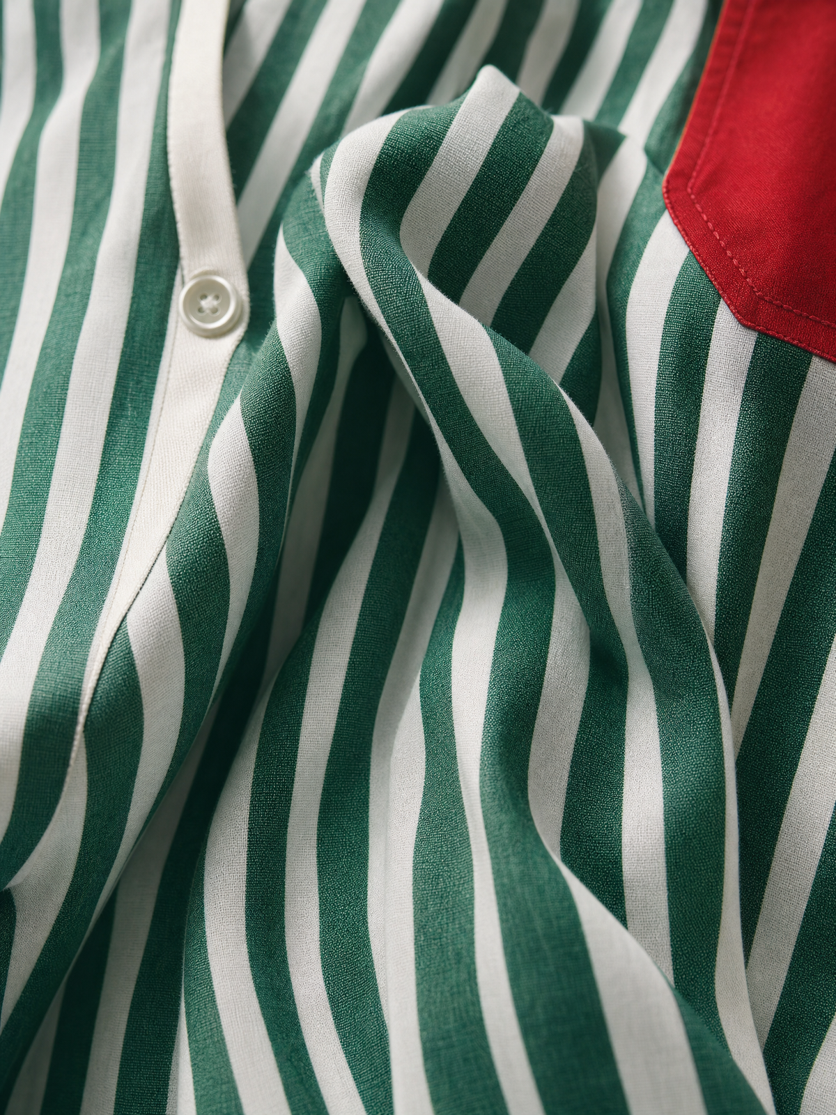 Women's Blue And White Cotton Striped Shirt Dress With Red Chest Pocket