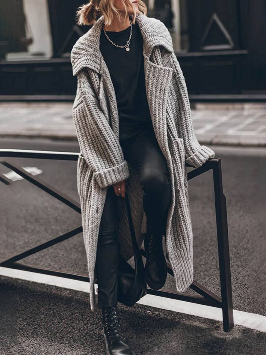 Clara | Oversized Longline Rib-Knit Lapel Cardigan