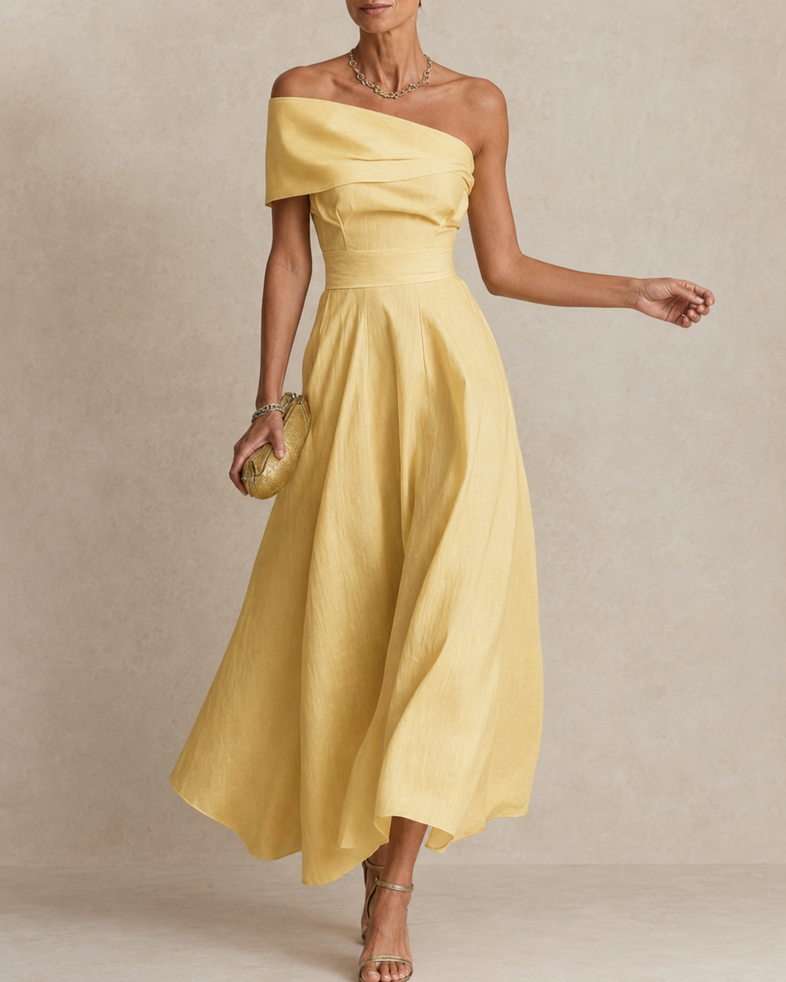 Chiq Off Shoulder Maxi Dress with Full A-Line Skirt