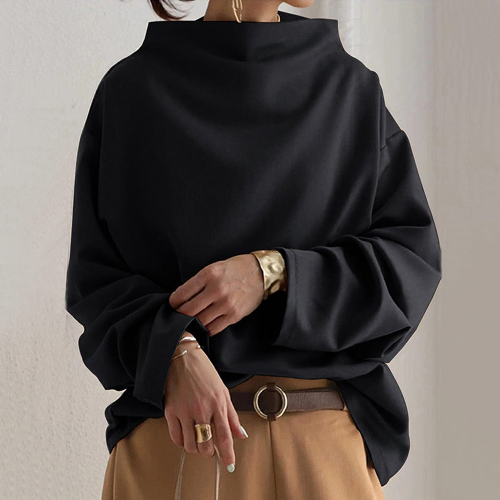 Oversized Sweater with Draped High Neck and Wide Sleeves