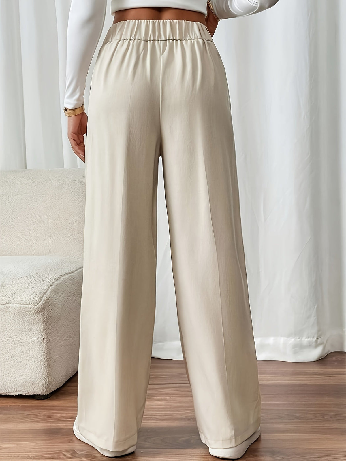 Polished High Waist Wide Leg Trousers with Button Waistband