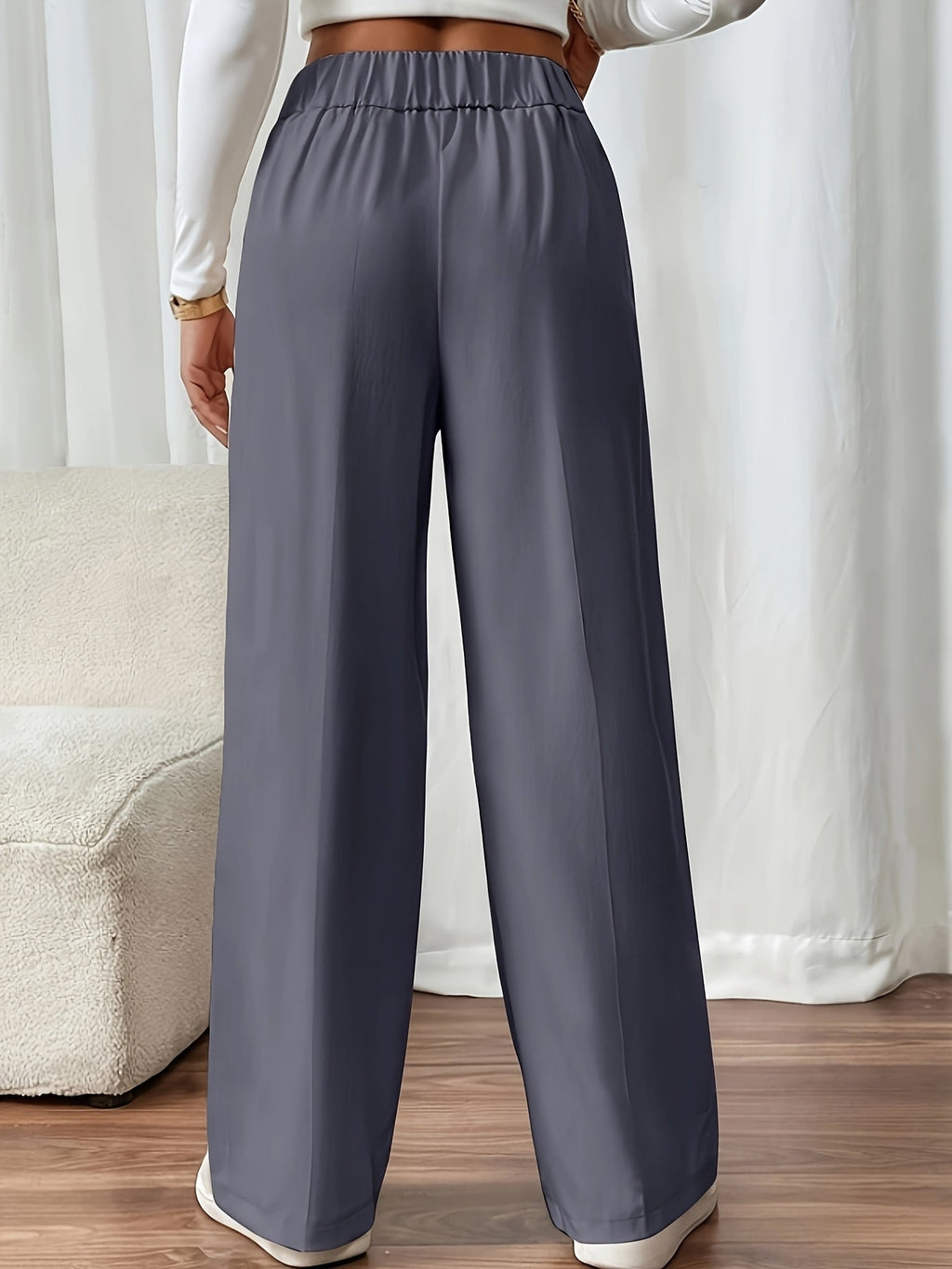 Polished High Waist Wide Leg Trousers with Button Waistband