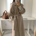 Women's Long Belted Wrap Coat with Wide Sleeves