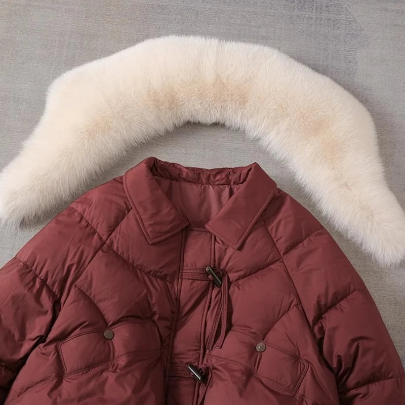 2026 Winter New Thicke Warm Parkas Removable Fur Collar Bread Coat Loose Chic Down Cotton Padded Casual Coat Women's Outwear