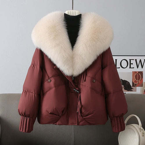 2026 Winter New Thicke Warm Parkas Removable Fur Collar Bread Coat Loose Chic Down Cotton Padded Casual Coat Women's Outwear