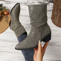 Slouch Leather Ankle Boots with Block Heel and Pointed Toe