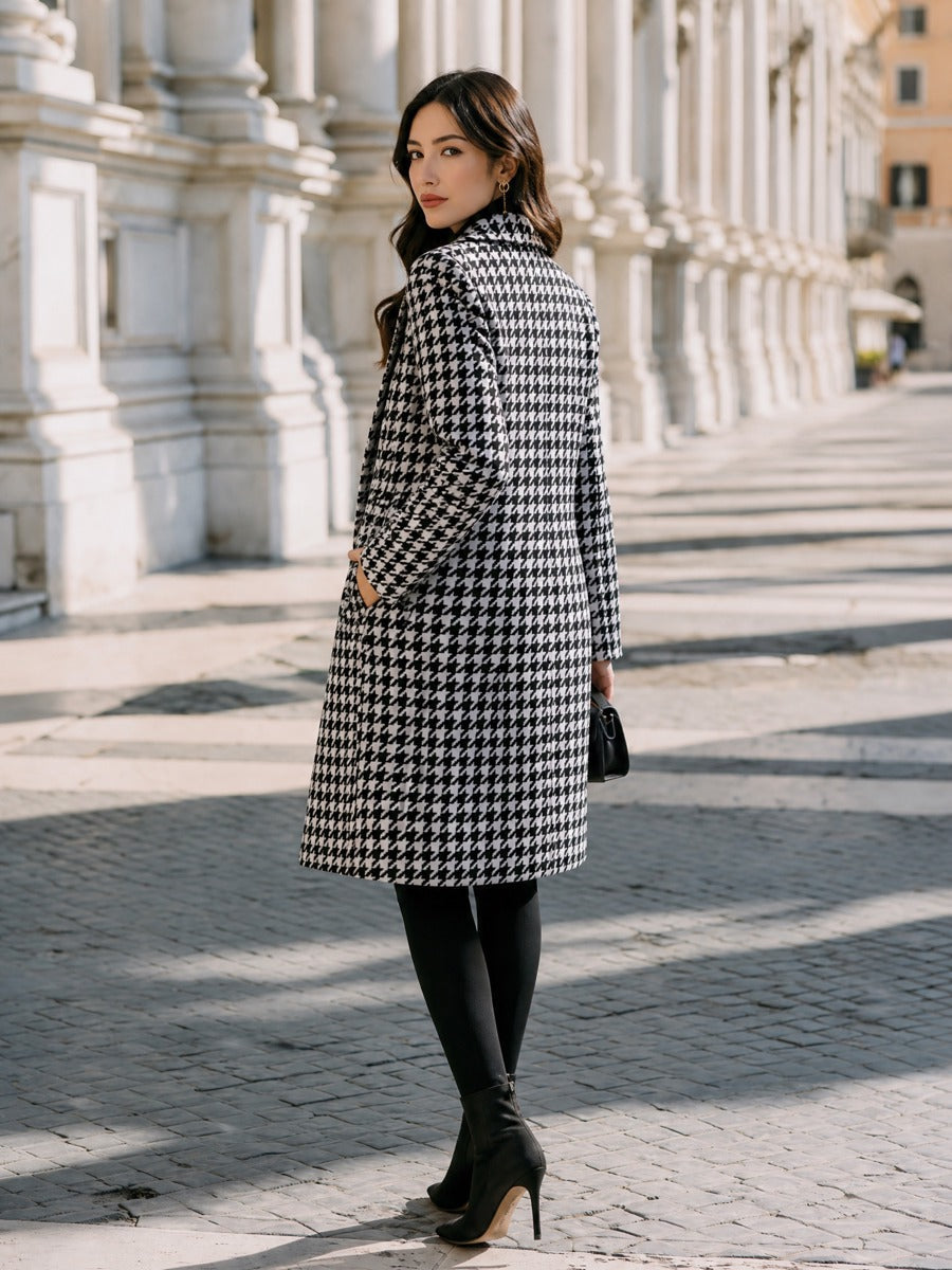 Timeless Double Breasted Houndstooth Wool Coat