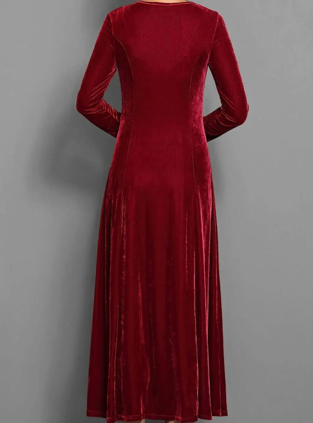Velvet Long Sleeve Maxi Dress with A-Line Skirt