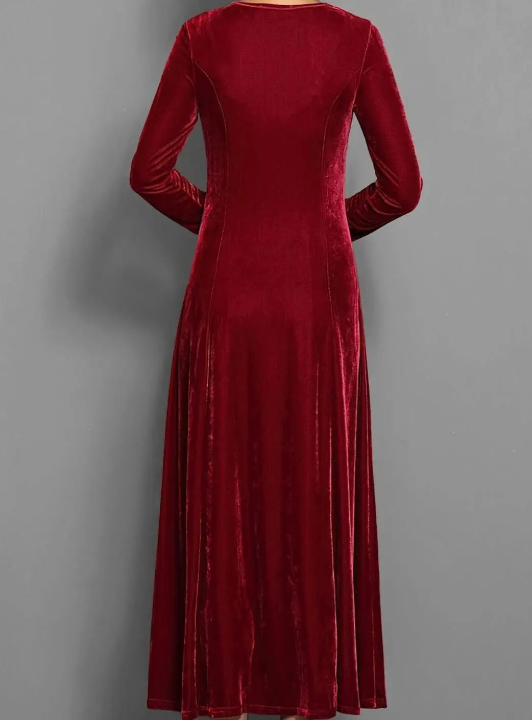 Velvet Long Sleeve Maxi Dress with A-Line Skirt