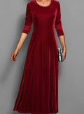 Velvet Long Sleeve Maxi Dress with A-Line Skirt