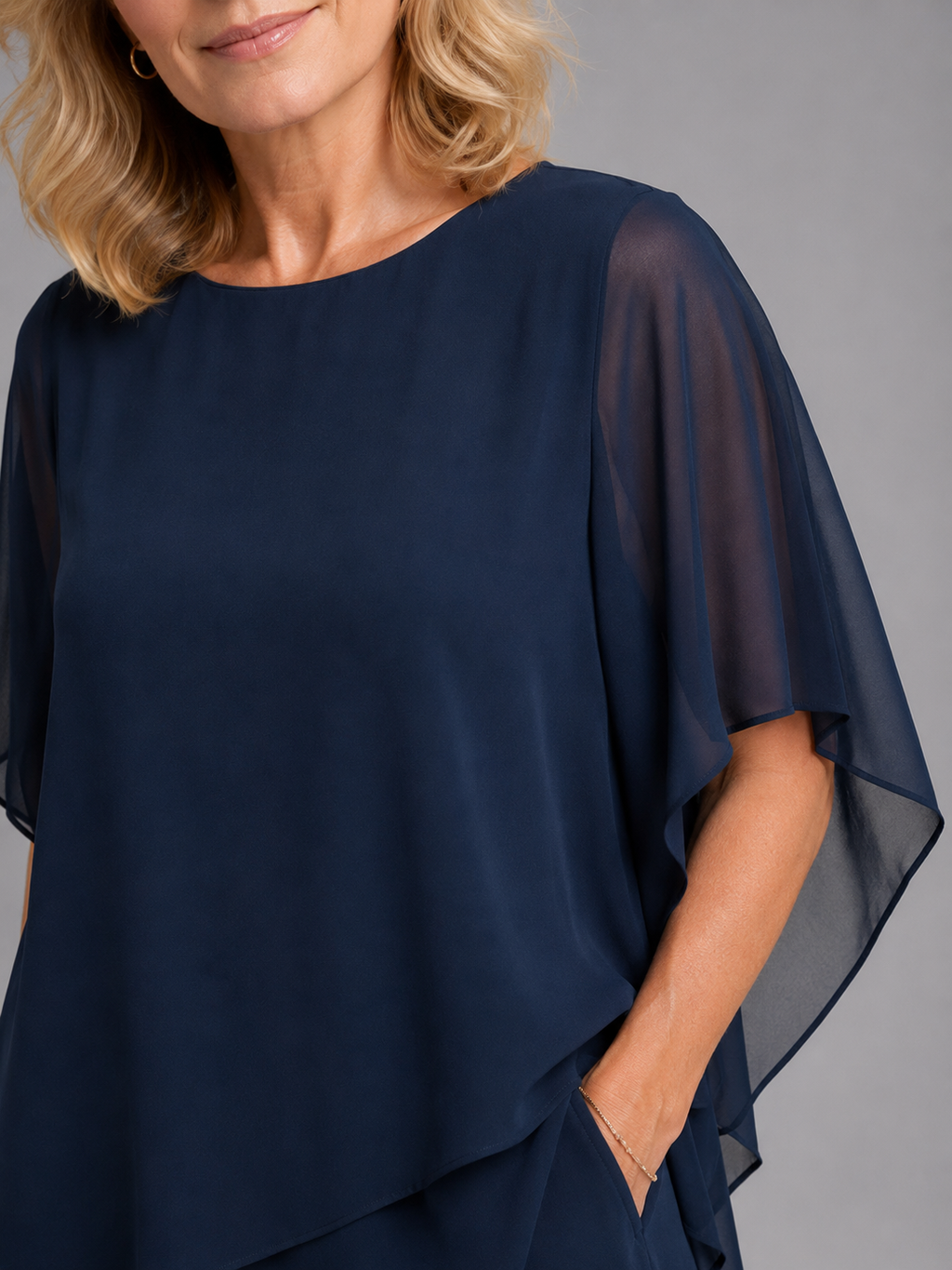 Two Piece Set Womens Chiffon Layered Top Wide Leg Trousers