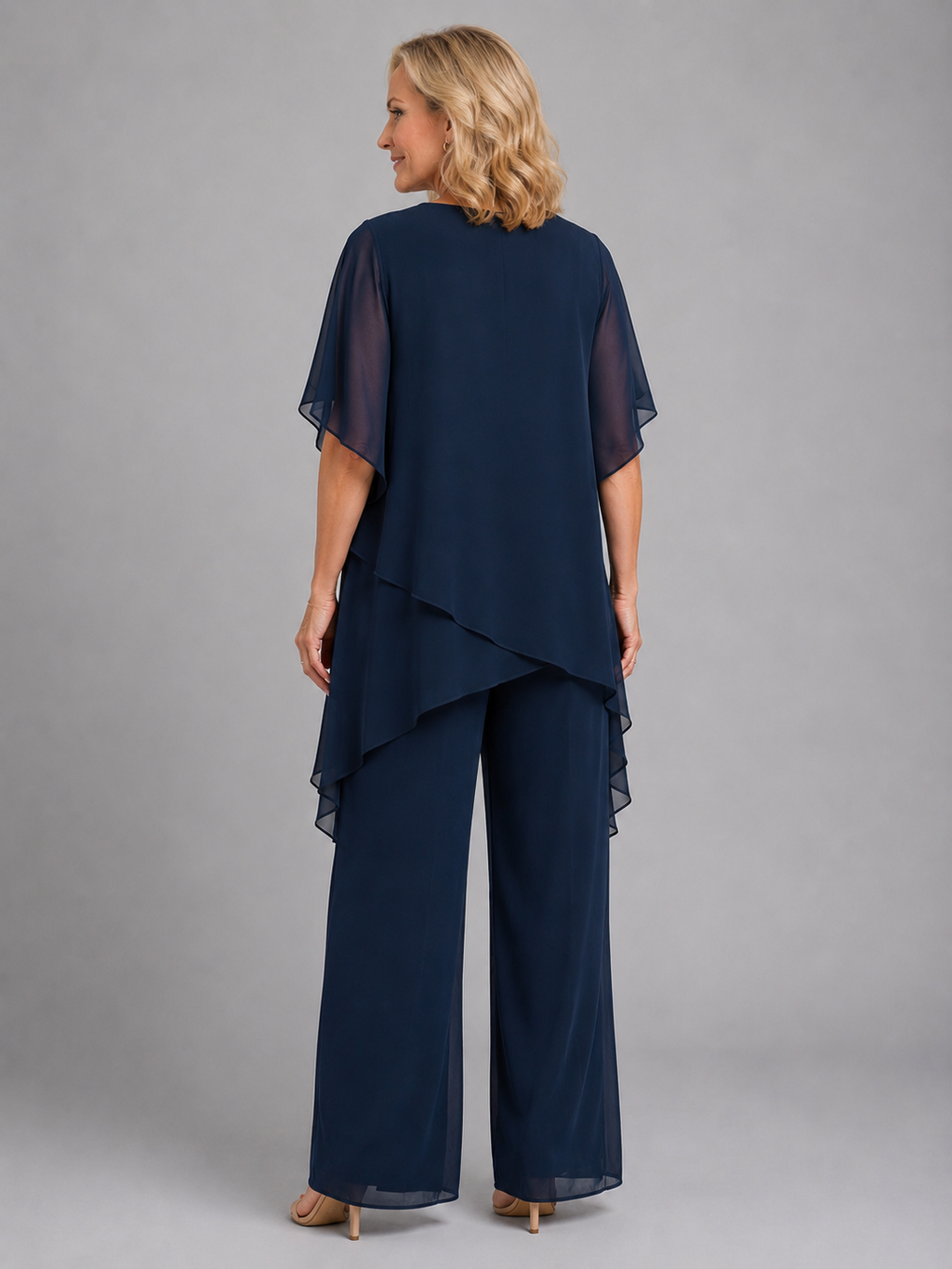 Two Piece Set Womens Chiffon Layered Top Wide Leg Trousers