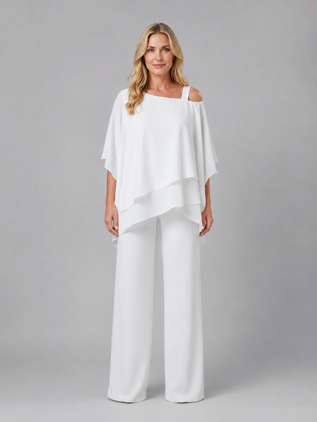 Co Ord Set Womens Layered Chiffon Top Wide Leg Trousers