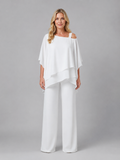 Co Ord Set Womens Layered Chiffon Top Wide Leg Trousers