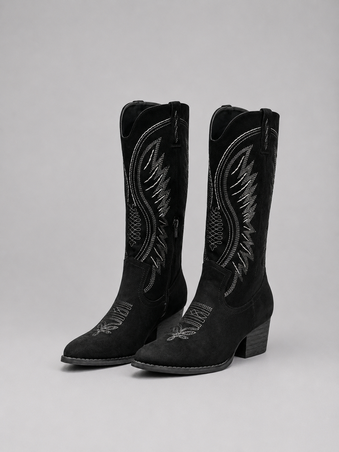 Cowboy Boots Womens Suede Western Block Heel Stitched