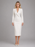 Blazer Dress Womens Lapel Neckline Button Front Midi