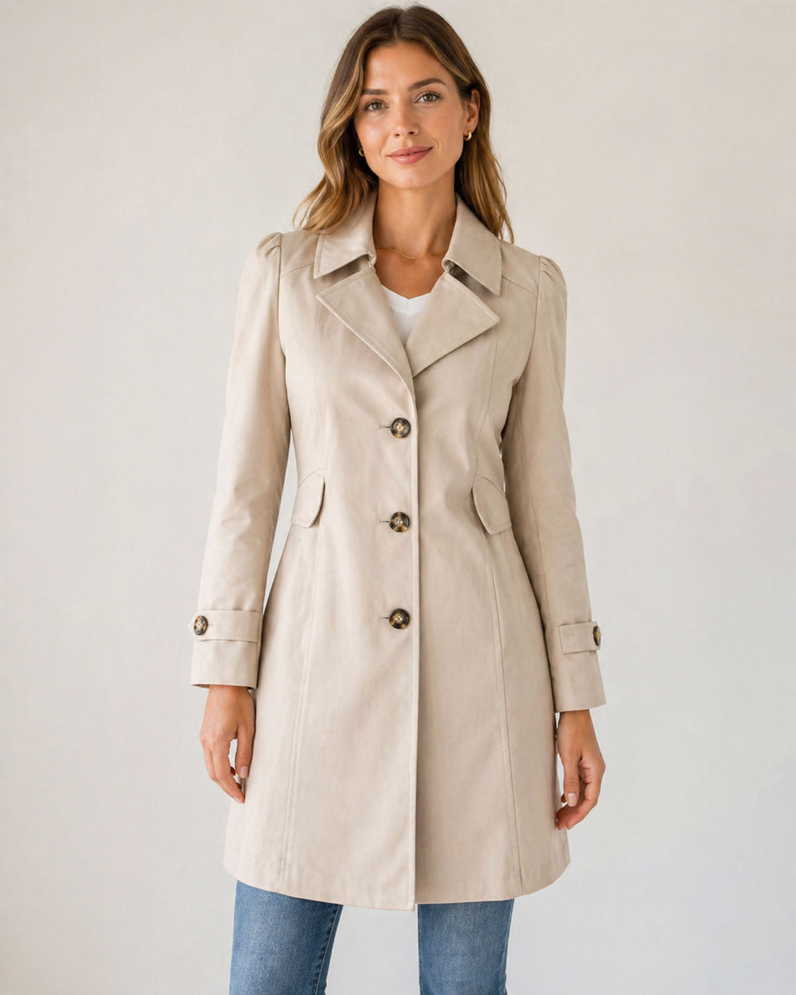 Trench Coat Womens Short Length Buttoned Tailored