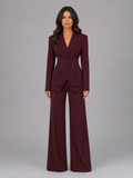 Three Piece Suit Womens Fitted Blazer Cinched Waist Wide Leg