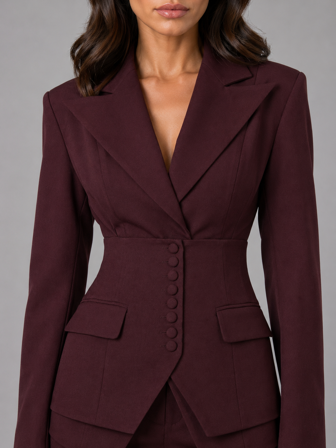 Three Piece Suit Womens Fitted Blazer Cinched Waist Wide Leg