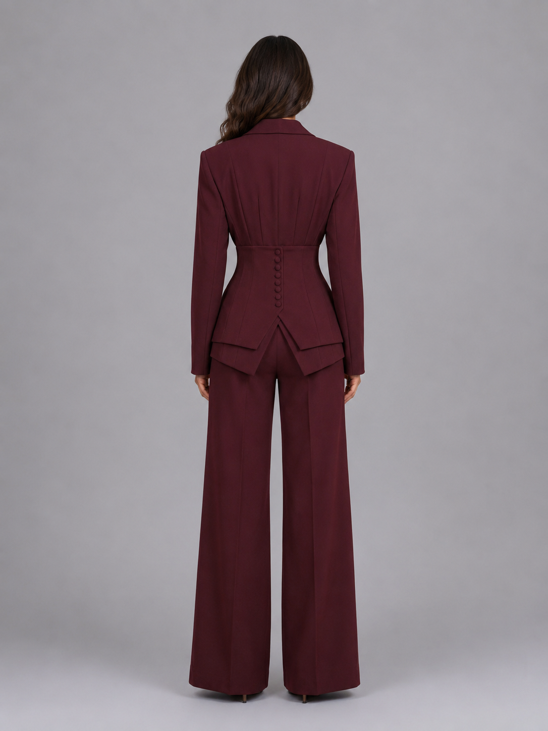 Three Piece Suit Womens Fitted Blazer Cinched Waist Wide Leg