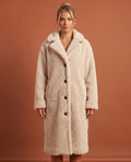 Delphine Teddy Coat for Women - Longline Notched Collar Fleece - Cream | Auburn Row
