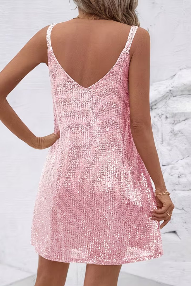 Sequin V-neck sleeveless mini party dress with cami straps - view 3