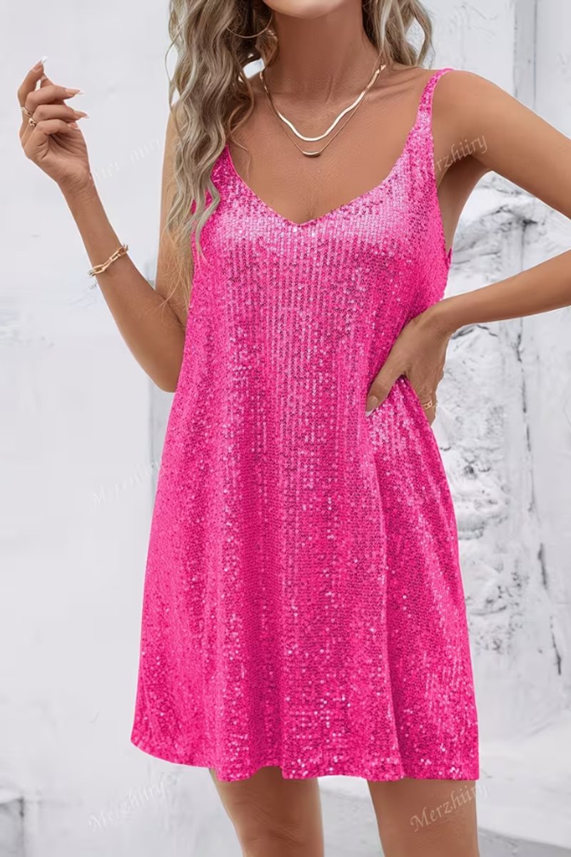 Sequin V-neck sleeveless mini party dress with cami straps - view 9