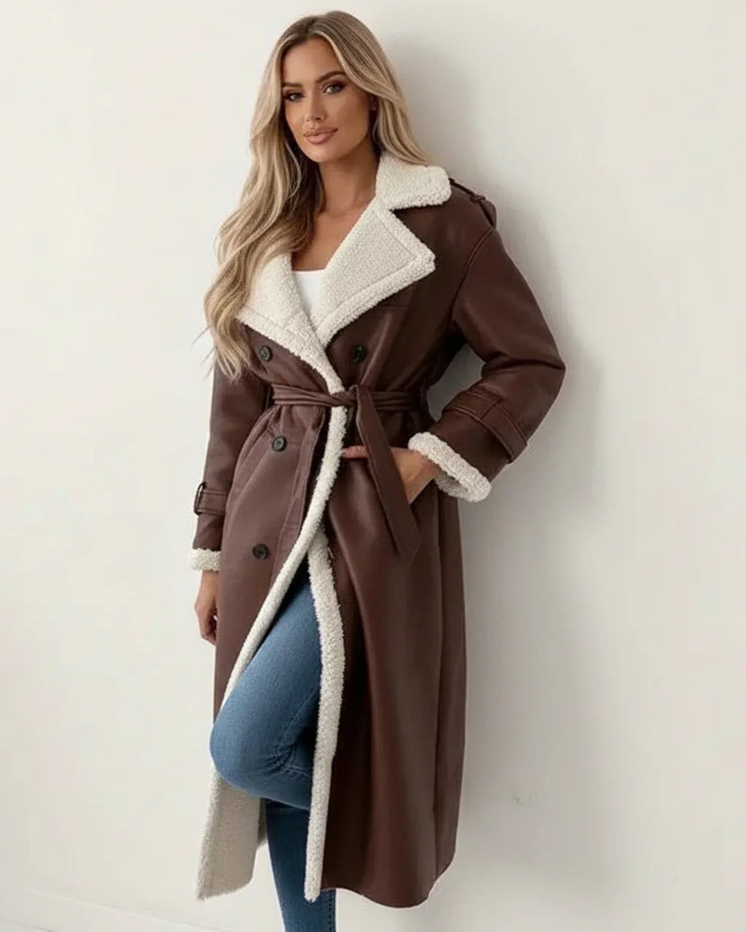 Cecily shearling lined longline coat - view 4