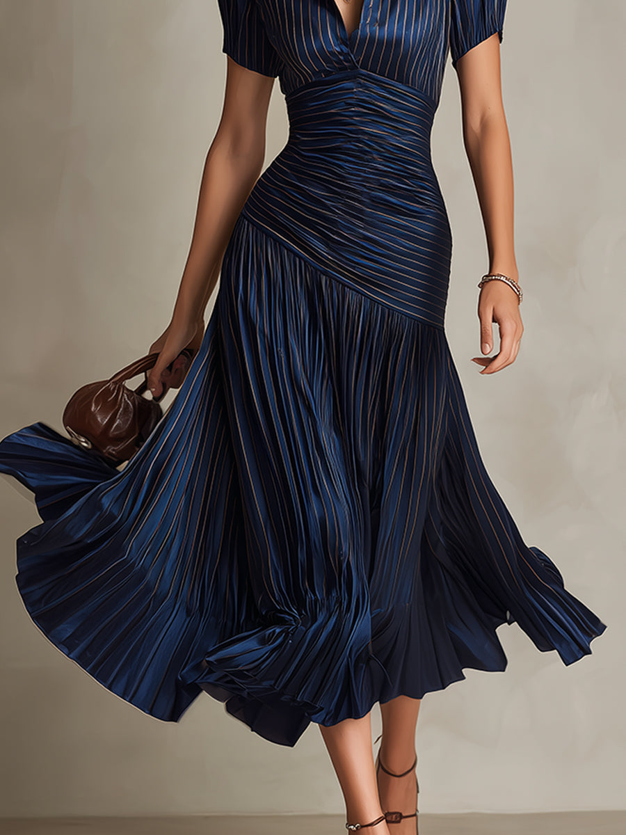 Eloise - Retro Striped Satin Midi Dress