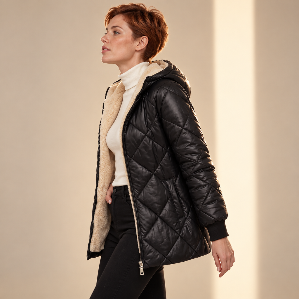 Isabeau | Cosy Quilted Jacket for Women with Hooded Mid-Length Shape