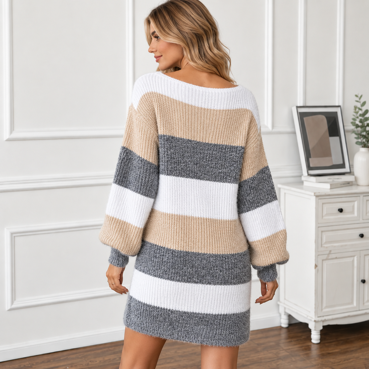 Valentine | Chic Oversized Jumper Dress for Women with Statement Colour-Block Knit