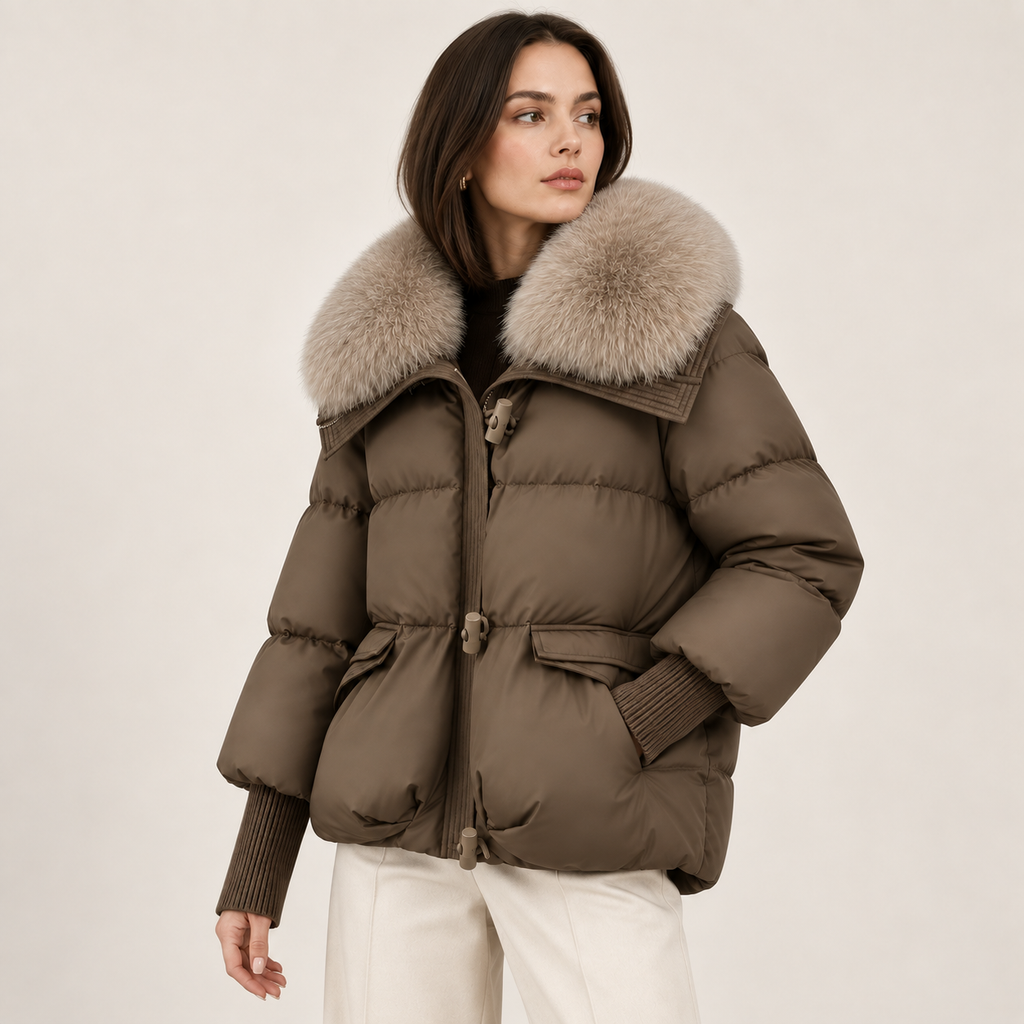 Margaux | Faux Fur Collar Jacket with Ribbed Sleeves