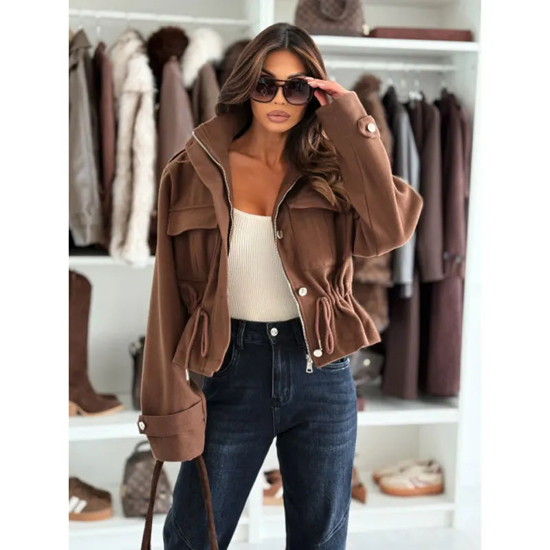 Philippa drawstring waist cropped jacket - front view