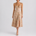 Corset midi dress with ruched sweetheart bust, tie detail and flared A-line skirt - view 5