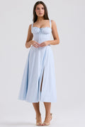 Corset midi dress with ruched sweetheart bust, tie detail and flared skirt with slit - view 4